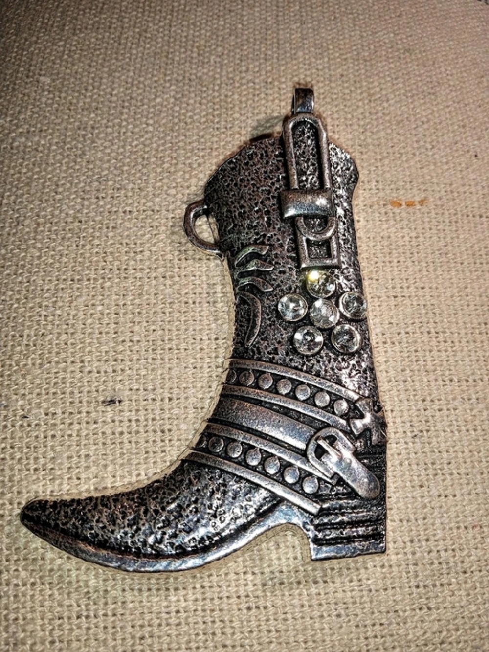 Western Boot Pendant Or Use On A Twilly in Silver & Black Like New
